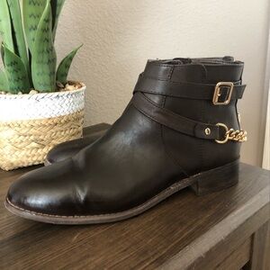 Brown Ankle Booties with Gold Chain